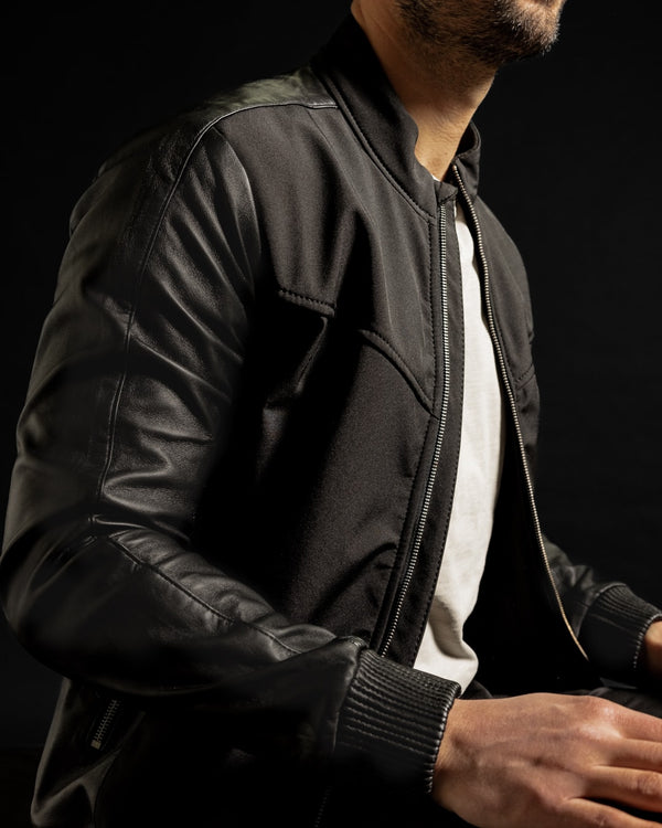 Leather-Softshell Bomber Jacket